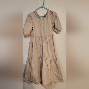 Zara Tan Dress with Puff Sleeves